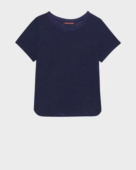 Comptoir des Cotonniers Amandine - T-Shirt Col Rond En Lin Blue>Femelles T-Shirts / Débardeurs