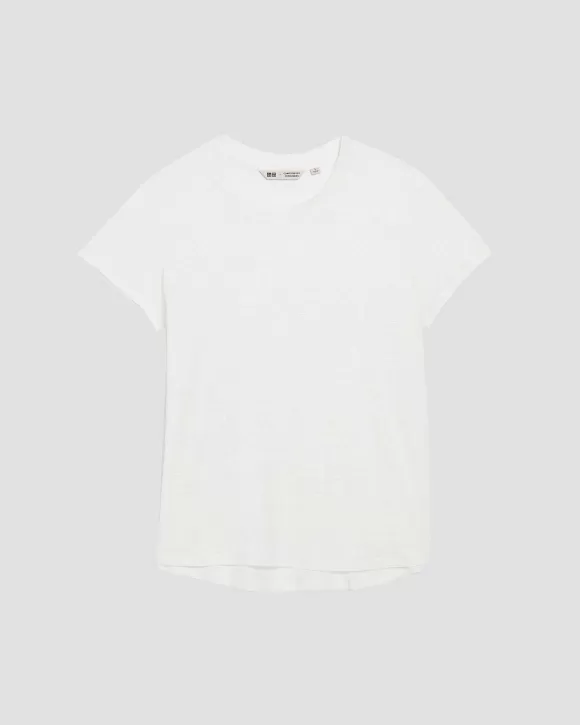 Comptoir des Cotonniers Amandine - T-Shirt Col Rond En Lin Brillant White>Femelles T-Shirts / Débardeurs