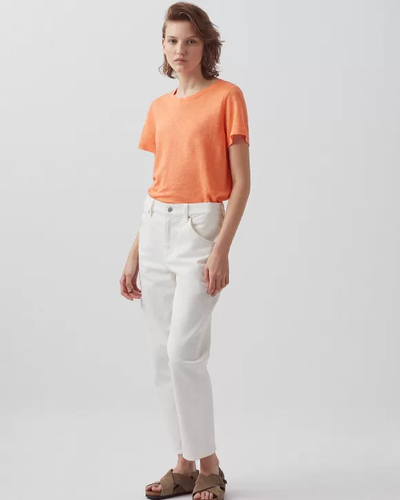 Comptoir des Cotonniers Amandine - T-Shirt Col Rond En Lin Solid Corail Orange>Femelles T-Shirts / Débardeurs