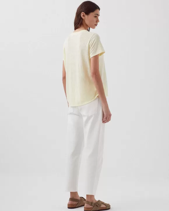 Comptoir des Cotonniers Amandine - T-Shirt Col Rond En Lin Tender Yellow>Femelles T-Shirts / Débardeurs