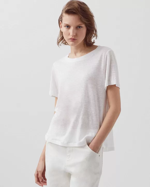 Comptoir des Cotonniers Amandine - T-Shirt Col Rond En Lin White>Femelles T-Shirts / Débardeurs