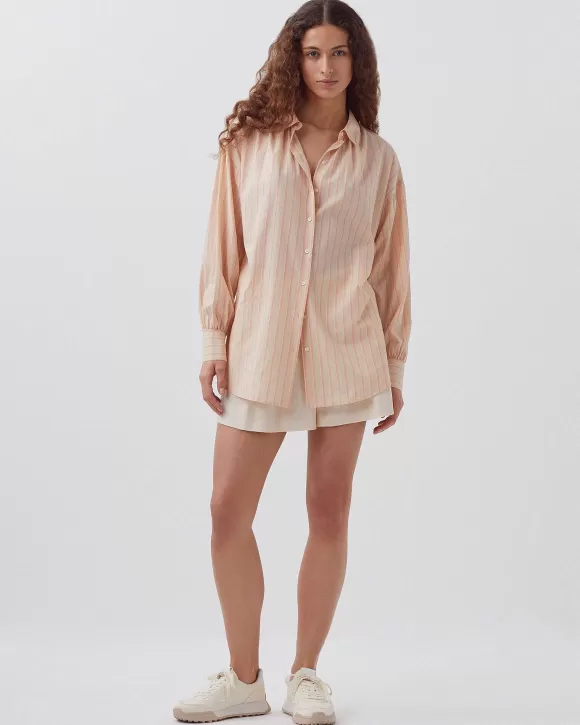 Comptoir des Cotonniers Chemise Tunique En Coton Apricot Stripe>Femelles Tops / Blouses / Chemises