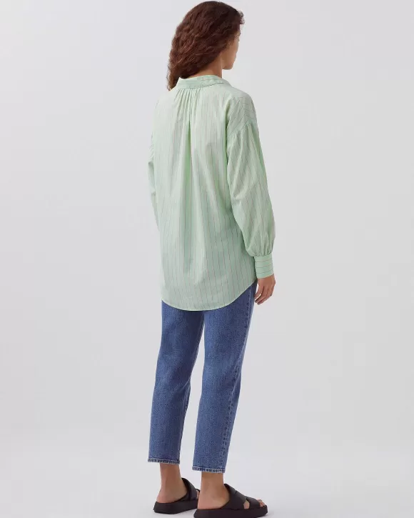 Comptoir des Cotonniers Chemise Tunique En Coton Green Stripe>Femelles Tops / Blouses / Chemises