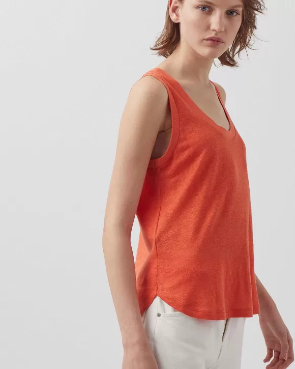 Comptoir des Cotonniers D Bardeur En Lin Tiger Lily Orange>Femelles T-Shirts / Débardeurs