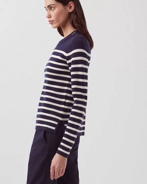 Comptoir des Cotonniers Maddy - Pull Marin En Laine M Rinos Navy Stripes>Femelles Maille