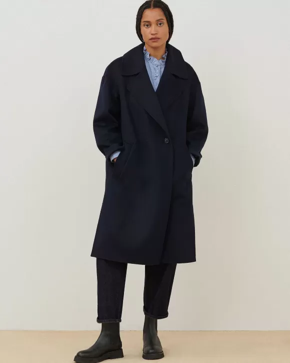 Comptoir des Cotonniers Manteau Double Face Laine Et Cachemire Navy>Femelles Vestes / Manteaux