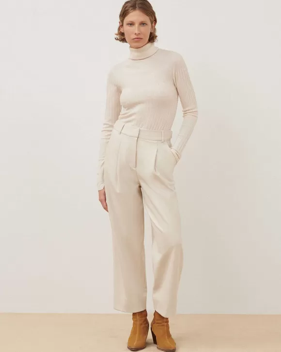 Comptoir des Cotonniers Peggy - Pantalon Carrot En Laine M Lang E Off White>Femelles Pantalons