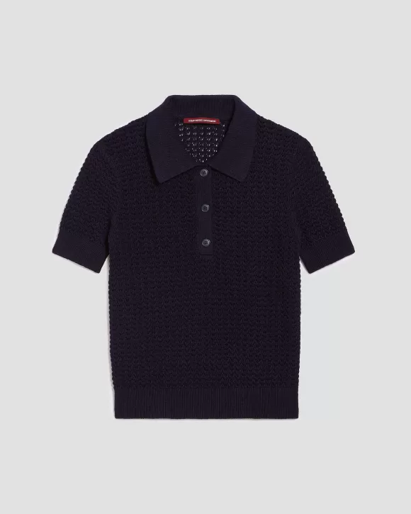 Comptoir des Cotonniers Pull Col Polo Manches Courtes Baritone Blue>Femelles Maille