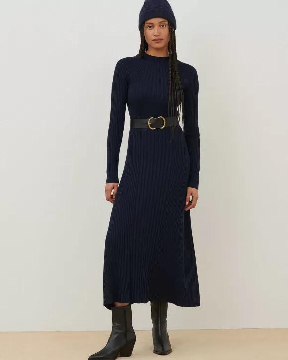 Comptoir des Cotonniers Robe Longue En Laine M Rinos Navy Knit>Femelles Robes / Combinaisons