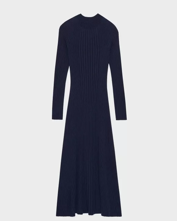 Comptoir des Cotonniers Robe Longue En Laine M Rinos Navy Knit>Femelles Robes / Combinaisons