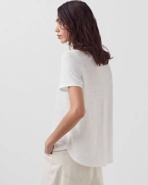 Comptoir des Cotonniers Sarah - T-Shirt Col V En Lin Brillant White>Femelles T-Shirts / Débardeurs