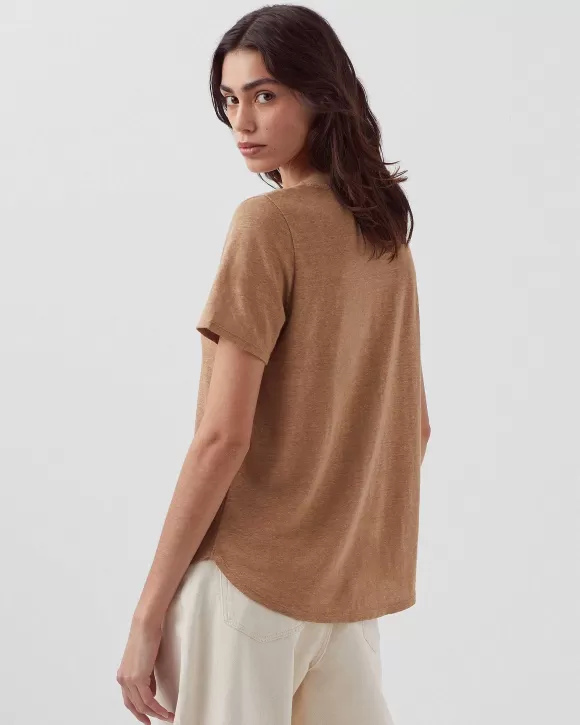 Comptoir des Cotonniers Sarah - T-Shirt Col V En Lin Tiger Eye>Femelles T-Shirts / Débardeurs