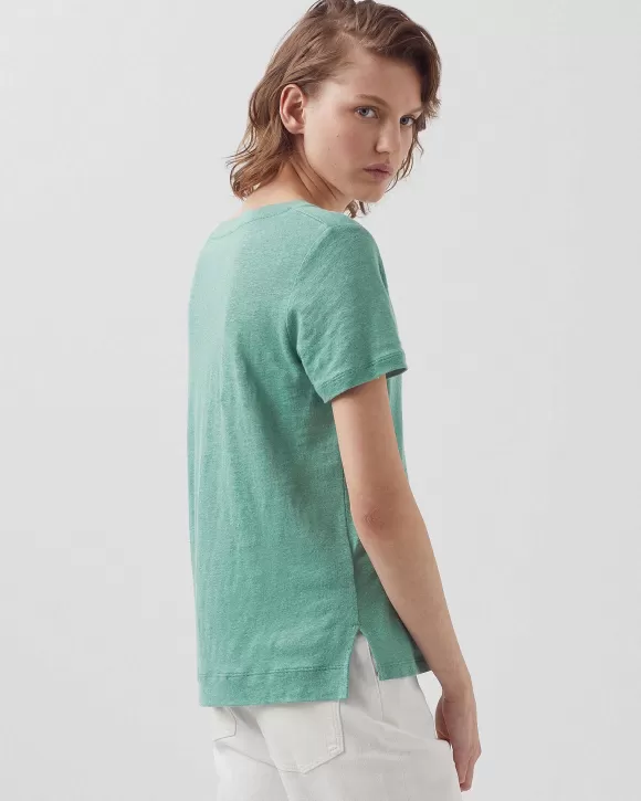 Comptoir des Cotonniers Sarah - T-Shirt Col V En Lin Vert Email>Femelles T-Shirts / Débardeurs