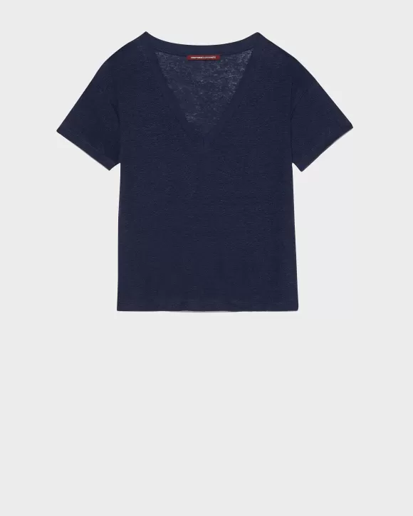 Comptoir des Cotonniers Sarah - T-Shirt En Lin Maritime Blue>Femelles T-Shirts / Débardeurs